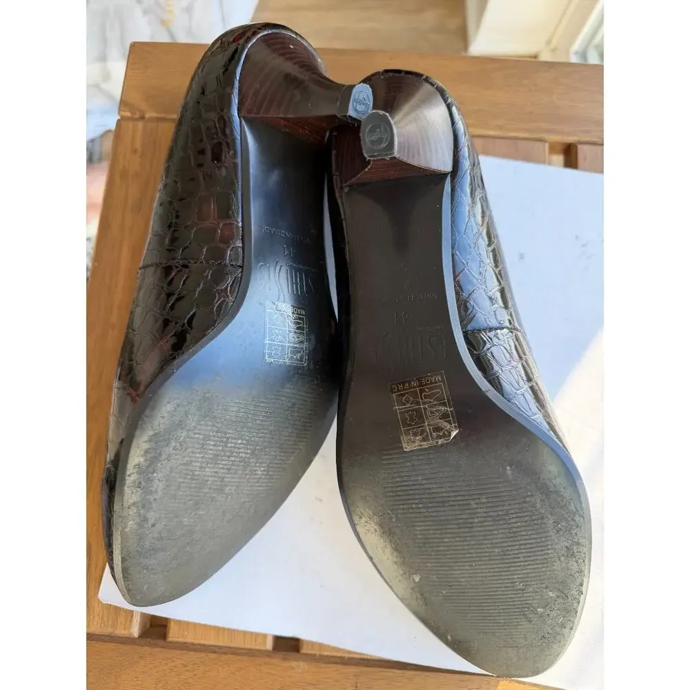 Vintage Handmade Croc Embossed Leather Pumps Brown 2